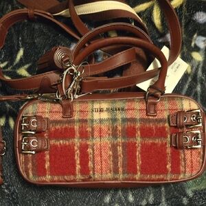 Steve Madden Red and Brown Plaid Crossbody Bag